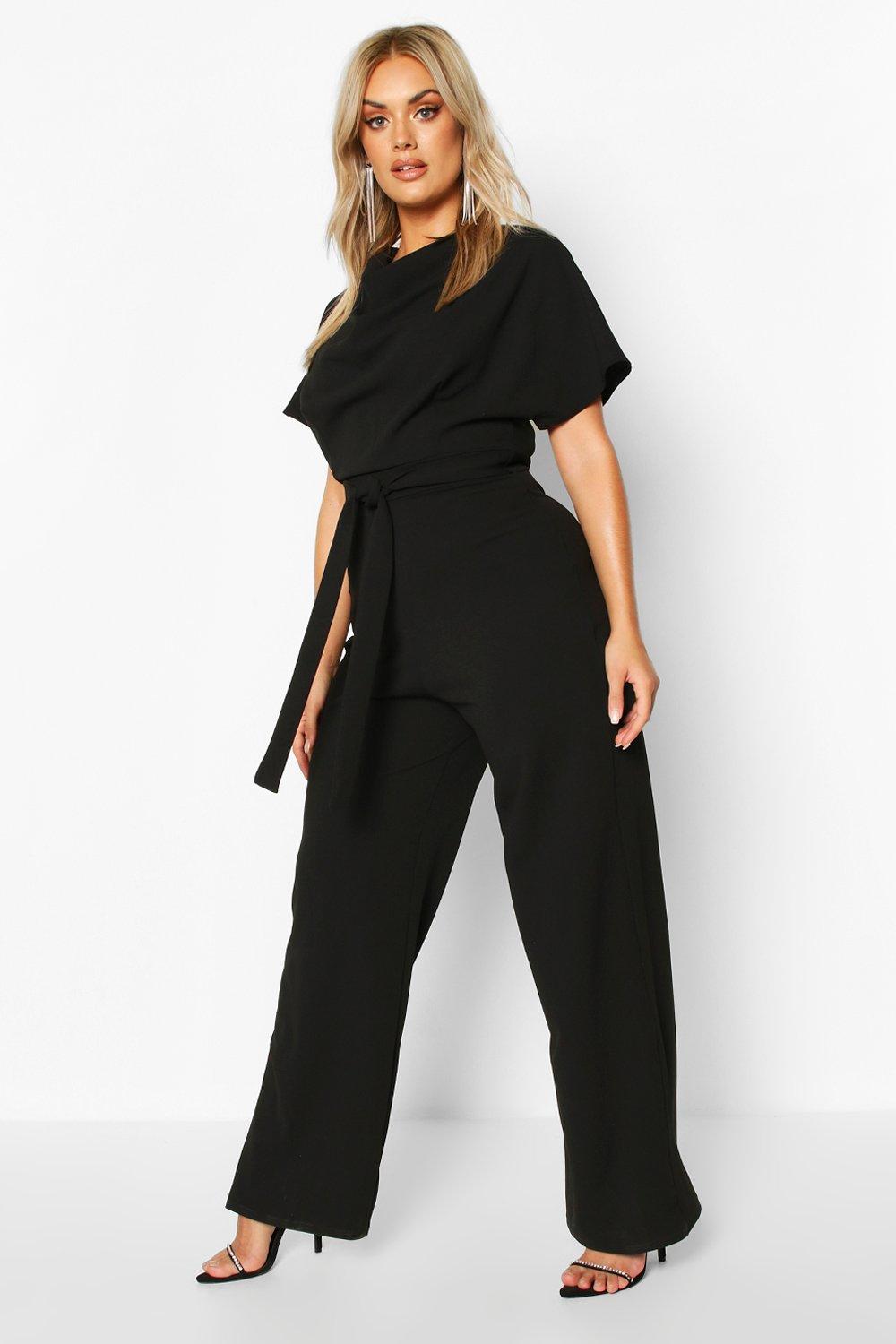 belted wide leg jumpsuit