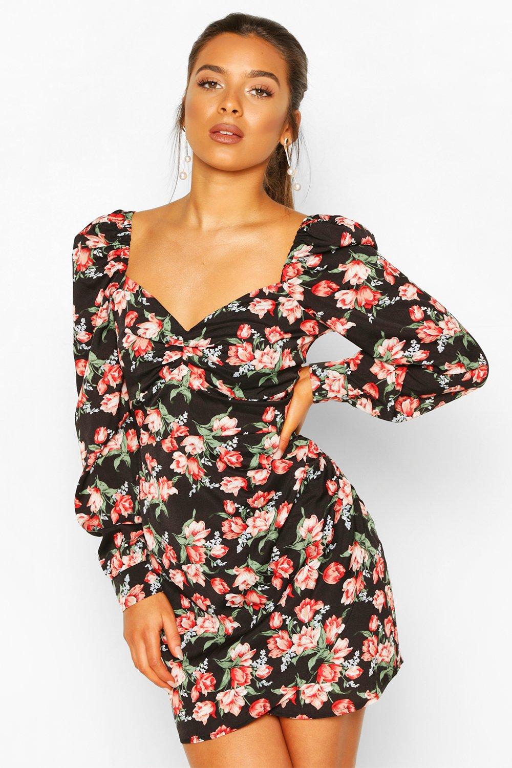 satin floral mini dress