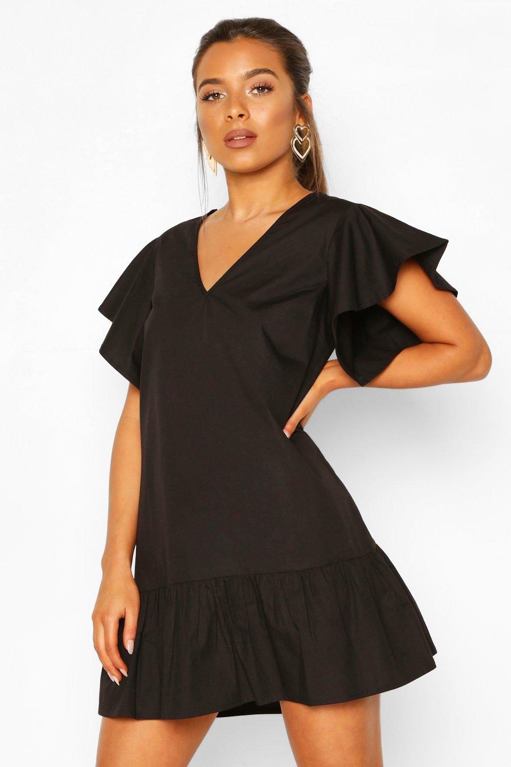 black frill sleeve dress