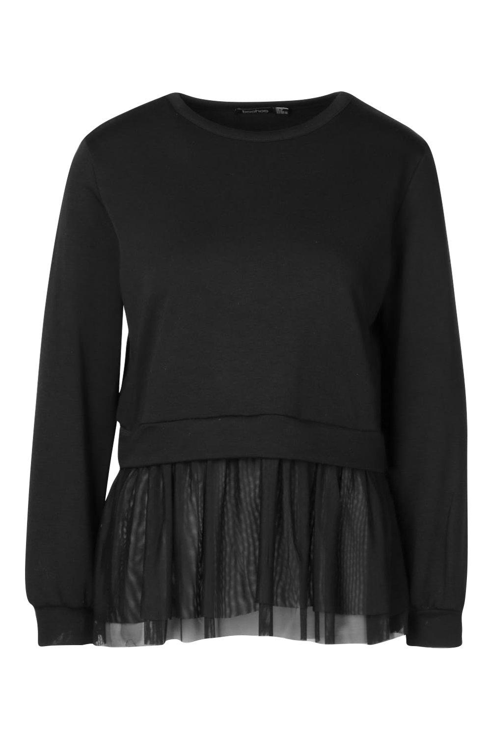 

Топ из крепа с баской и открытыми плечами, Black