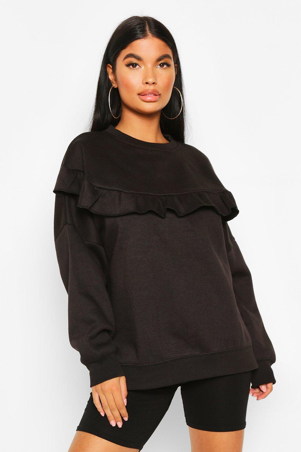 

Petite Ruffle Front Sweatshirt, Black