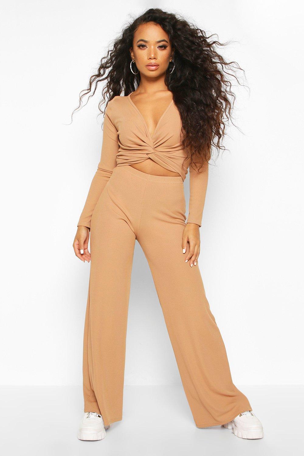 

Petite Twist Front Top & Wide Leg Trouser Co-Ord, Camel