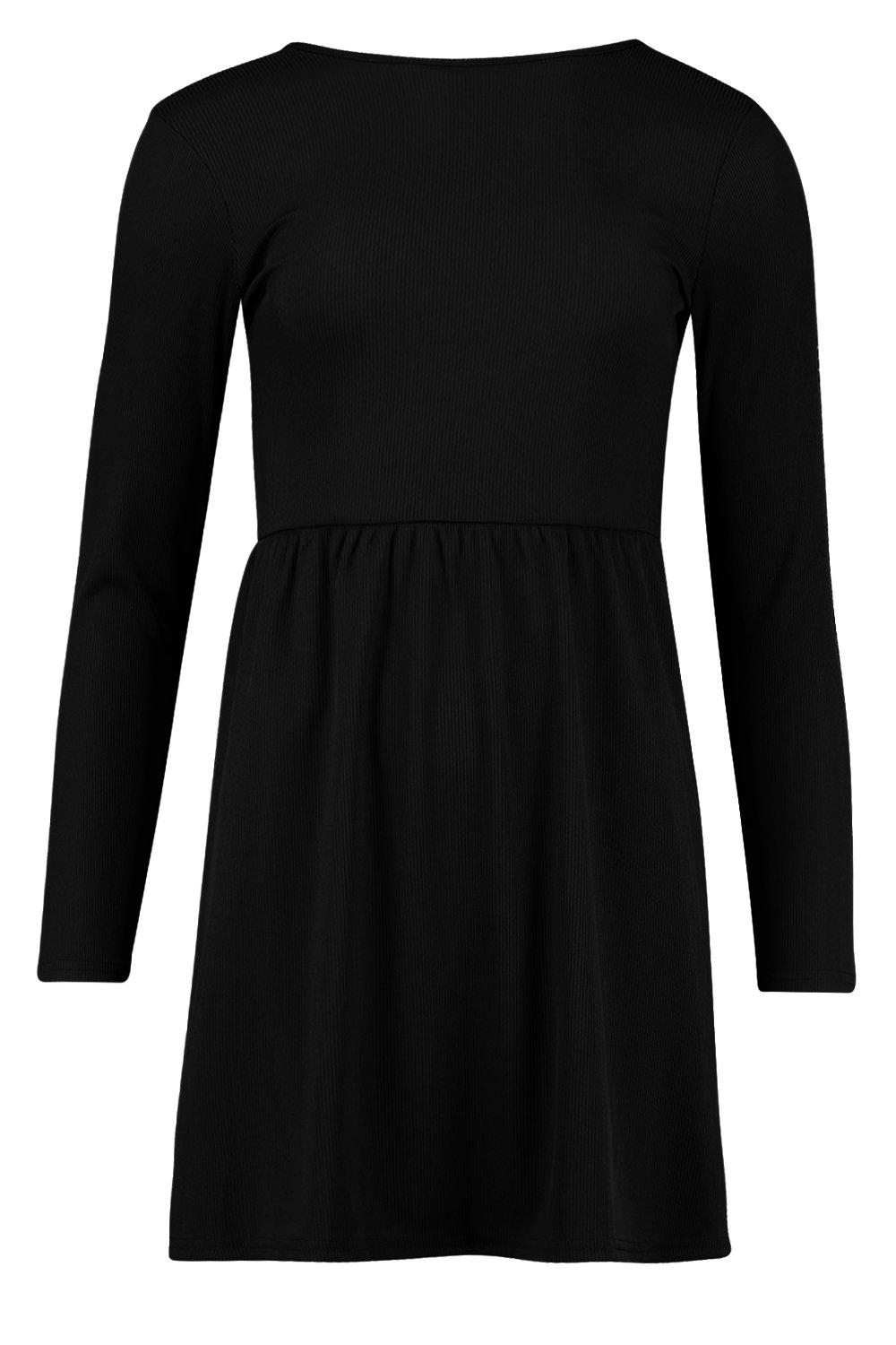 

Petite Rib Scoop Back Skater Dress, Black