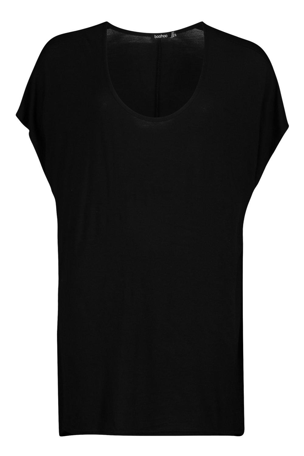 

Plus Basic Oversize Dip Hem T-Shirt, Black