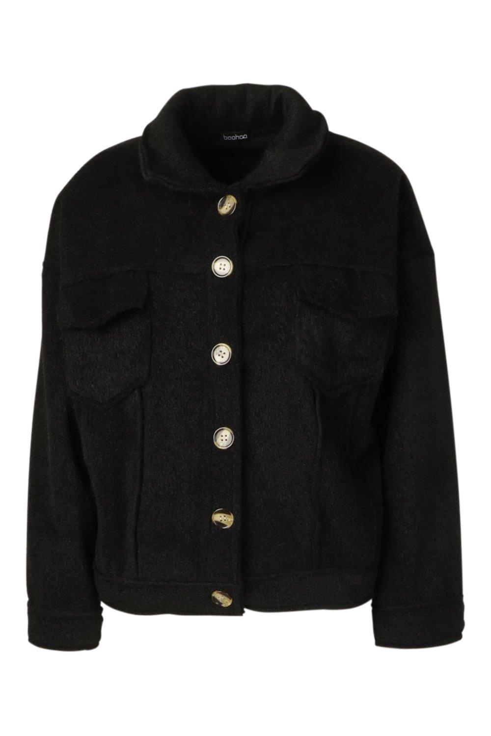 

Petite Wool Look Trucker Jacket, Black