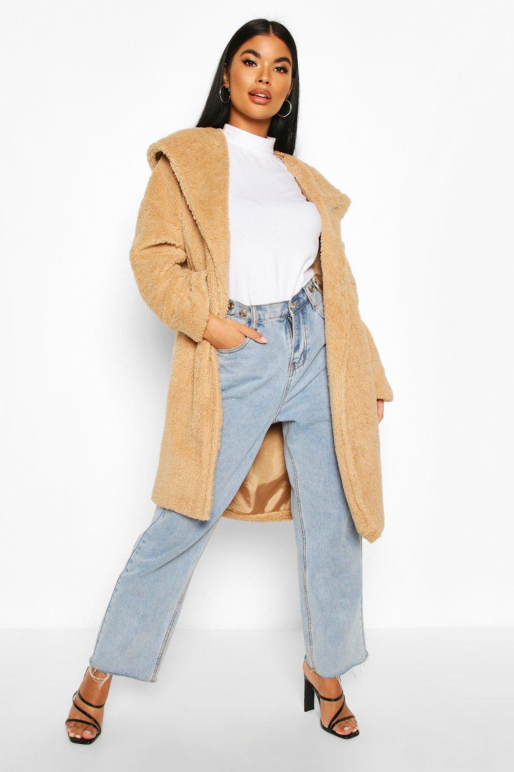 

Petite Oversized Hooded Teddy Coat, Black