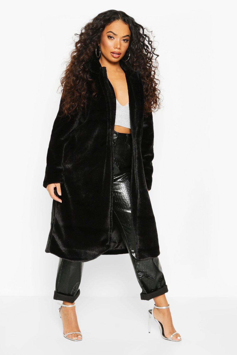 

Petite Longline Super Soft Faux Fur Coat, Black