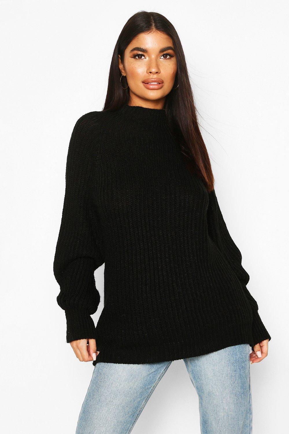 

Petite Chunky High Neck Oversize Jumper, Black