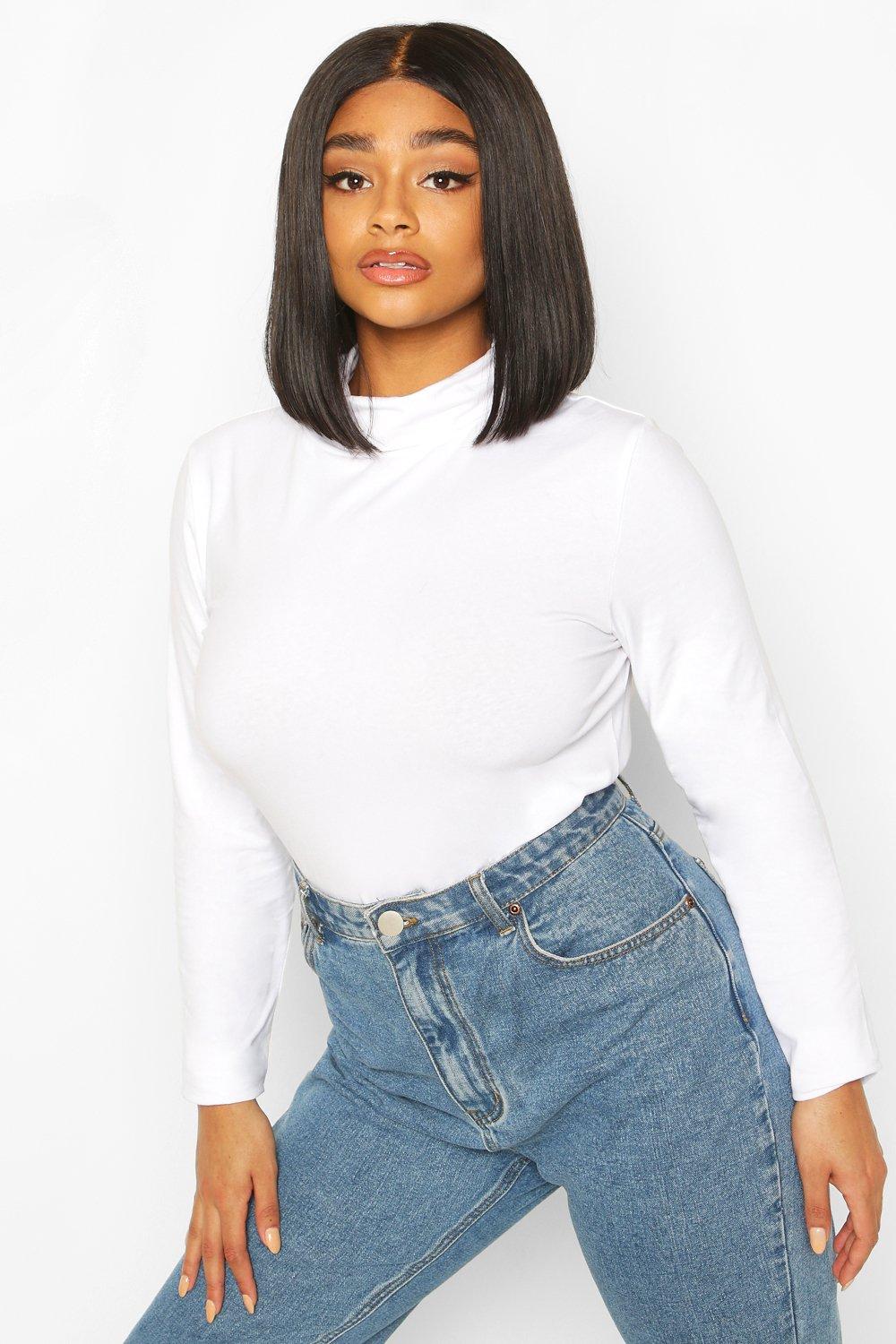 white roll neck long sleeve top