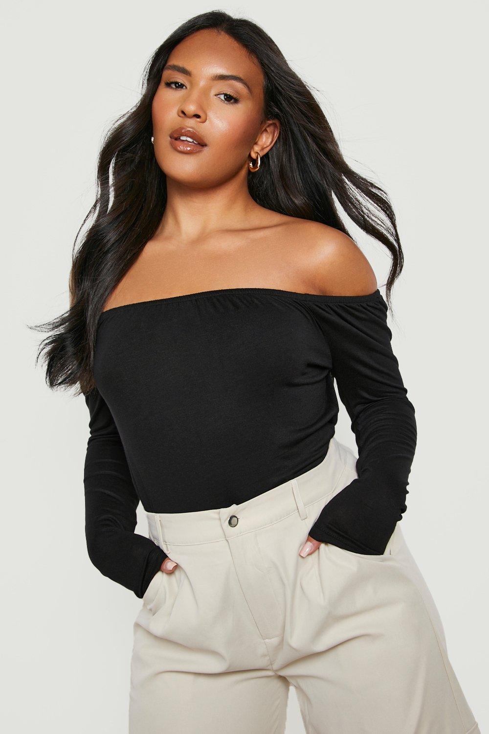 

Plus Basic Off The Shoulder Longsleeve Bodysuit, Black