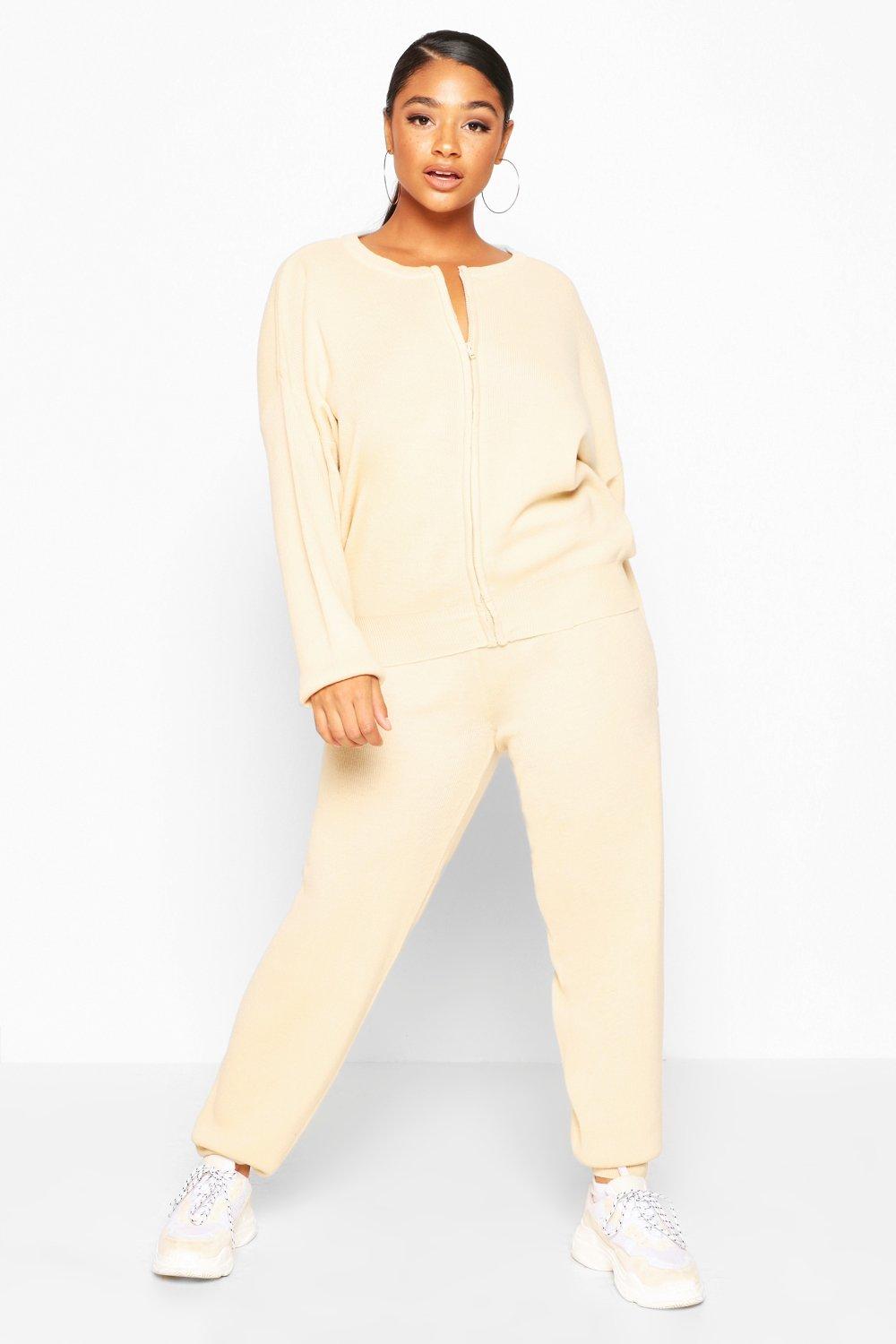 

Plus Zip Through Knitted Lounge Set, Toffee