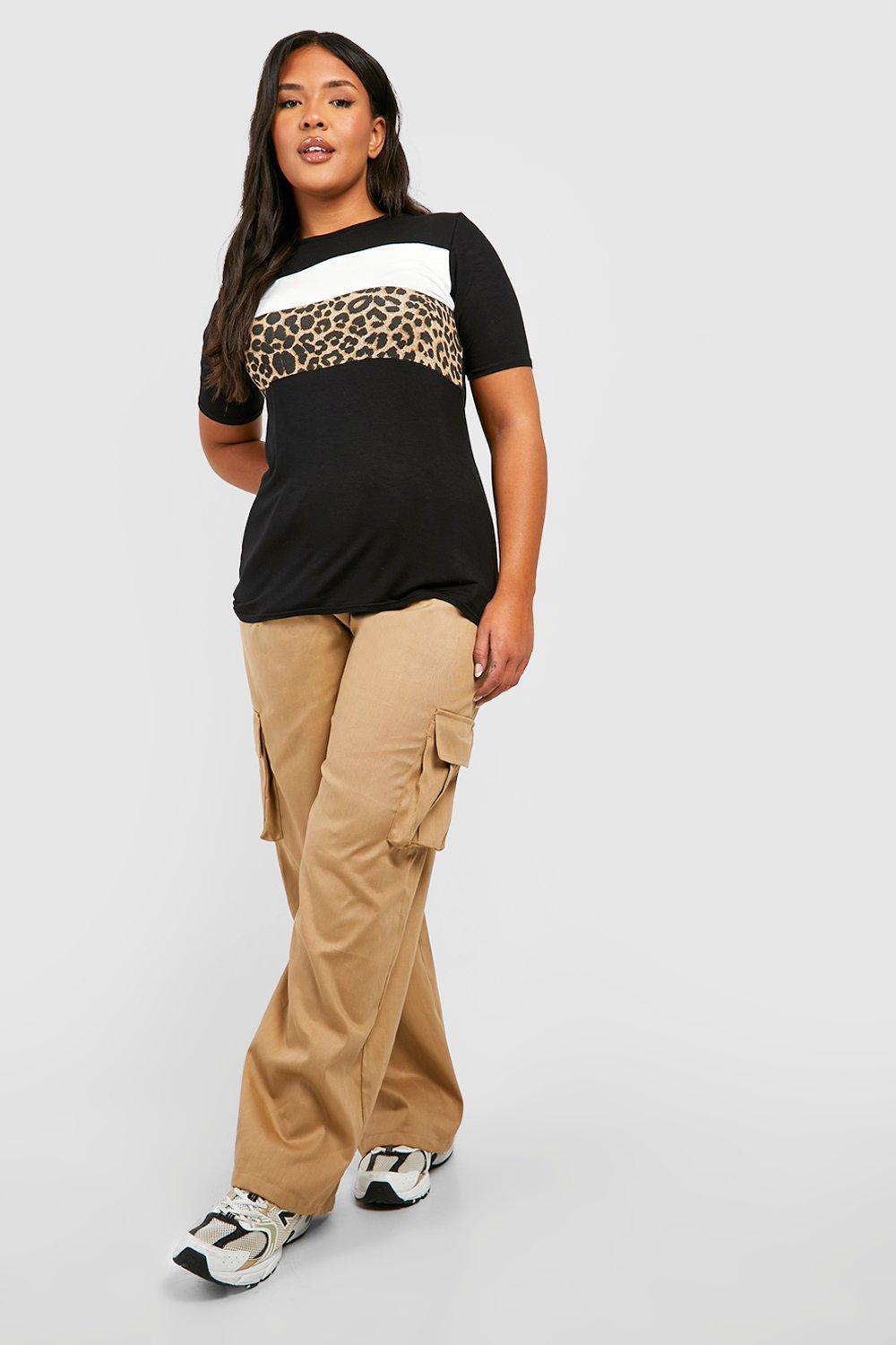 

Plus Leopard Contrast Panel T-Shirt, Black