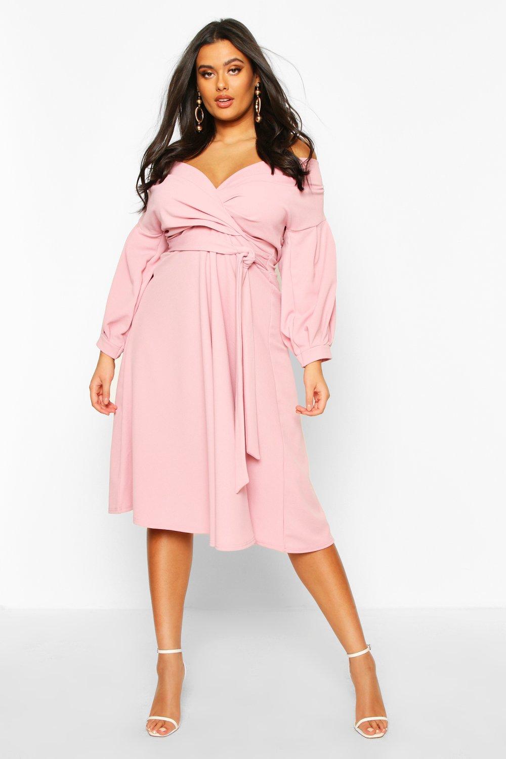 

Plus Off The Shoulder Wrap Midi Dress, Rose