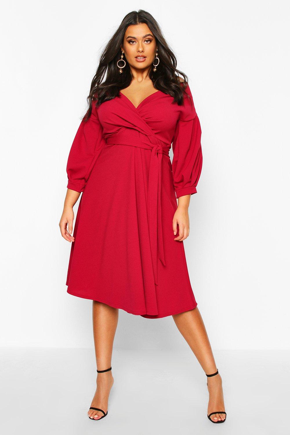 

Plus Off The Shoulder Wrap Midi Dress, Wine