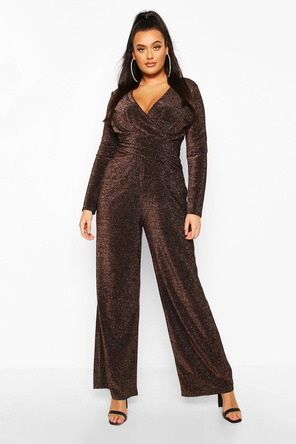 metallic jumpsuit with sleeves