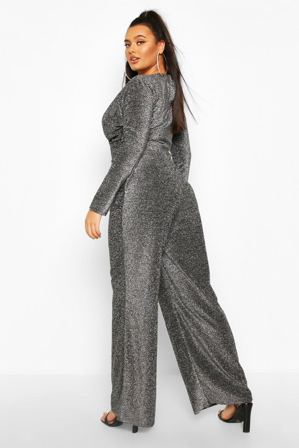 metallic jumpsuit with sleeves