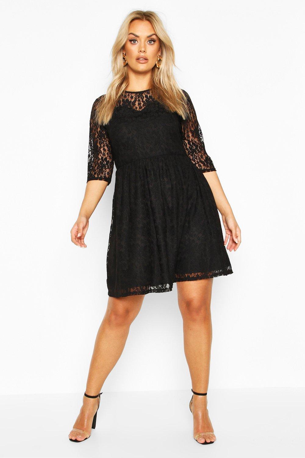 

Plus Lace Smock Dress, Black