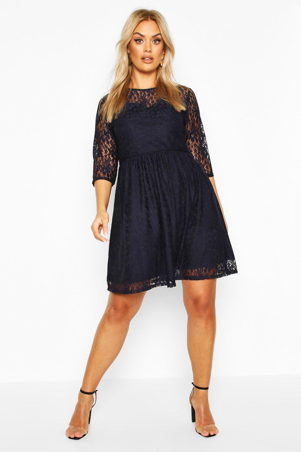 

Plus Lace Smock Dress, Navy