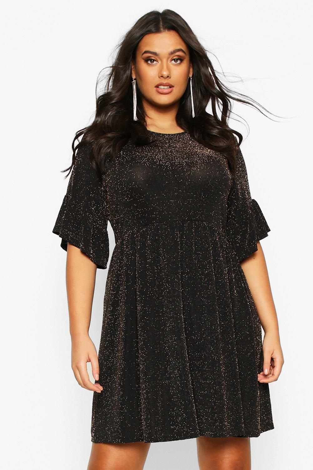 

Plus Glitter Shimmer Smock Dress, Gold