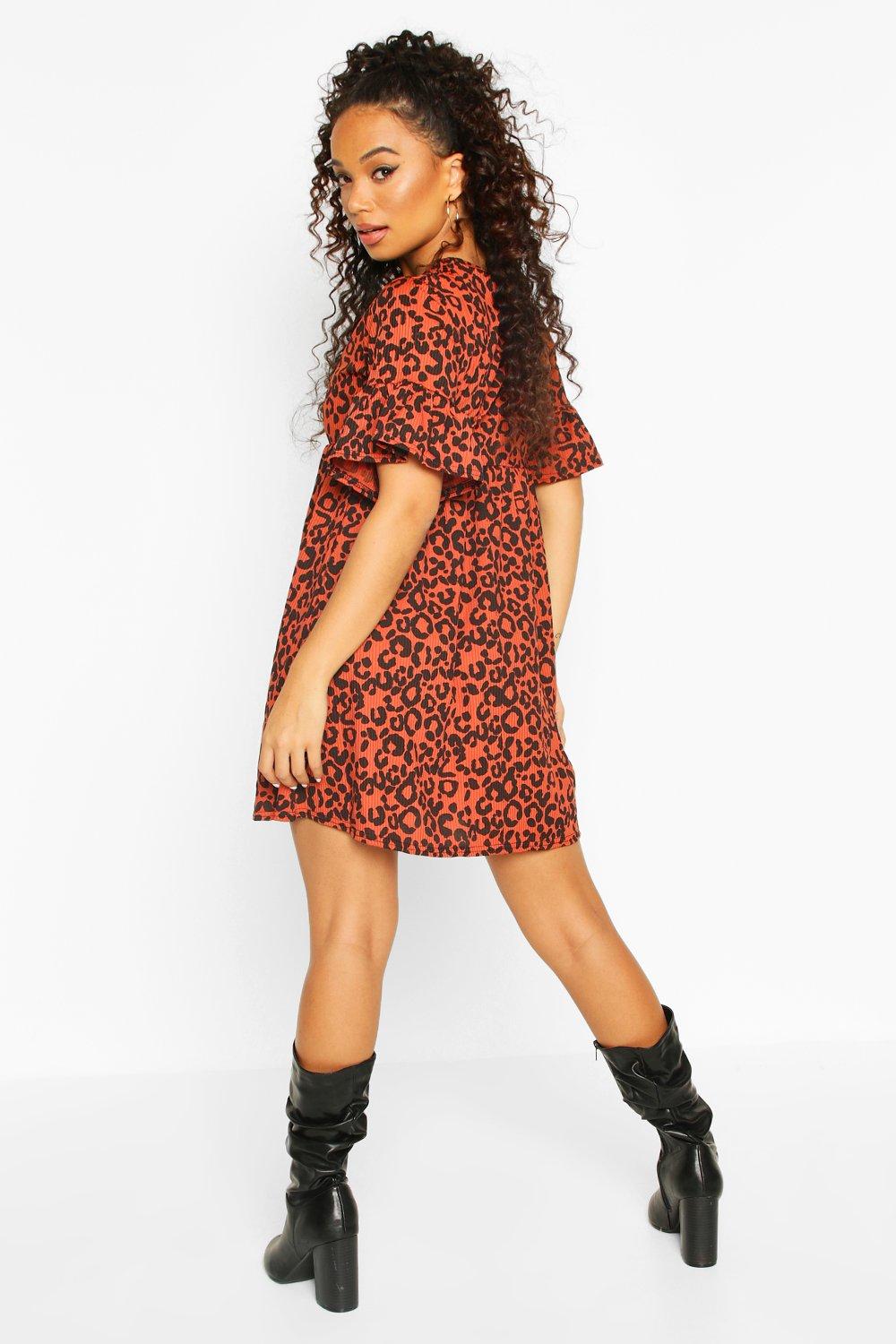 

Petite Leopard Print Rib Smock Dress, Stone