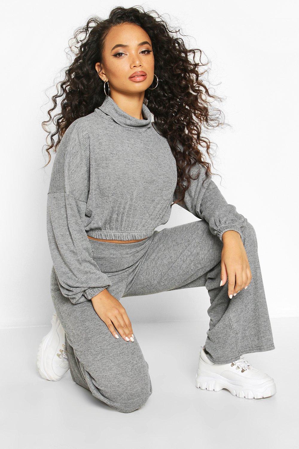 

Petite Knitted Rib Top & Wide Leg Loungeset, Charcoal