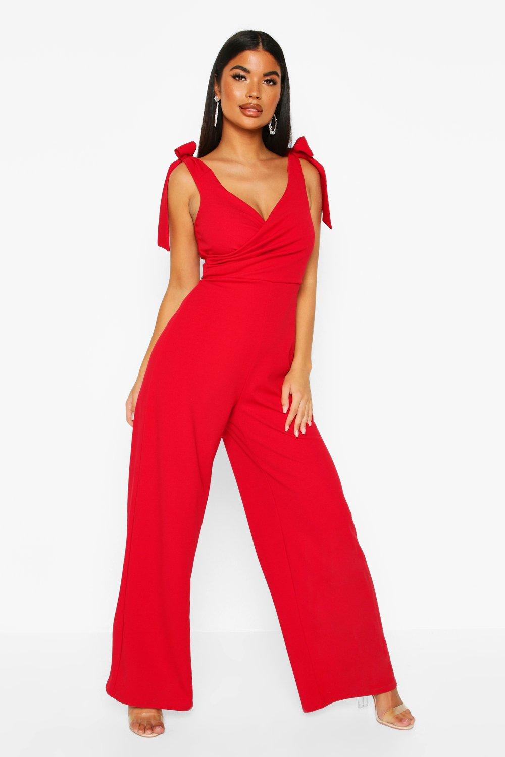 

Petite Tie Shoulder Wide Leg Jumpsuit, Red