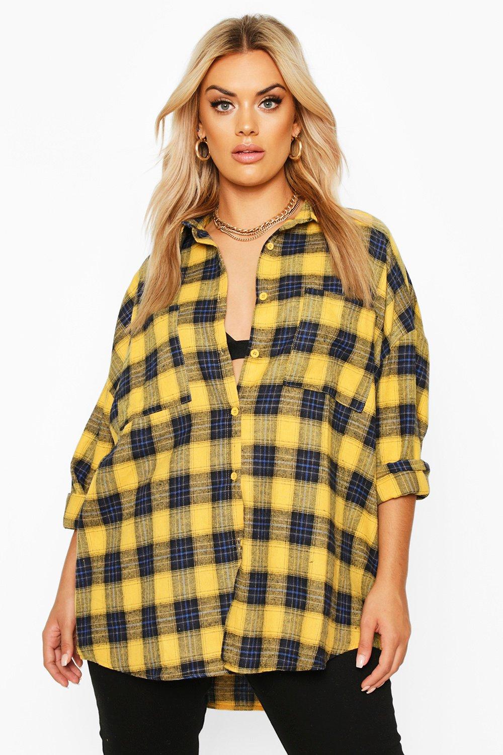 

Plus Check Brushed Cloth Oversized Shirt, Mustard