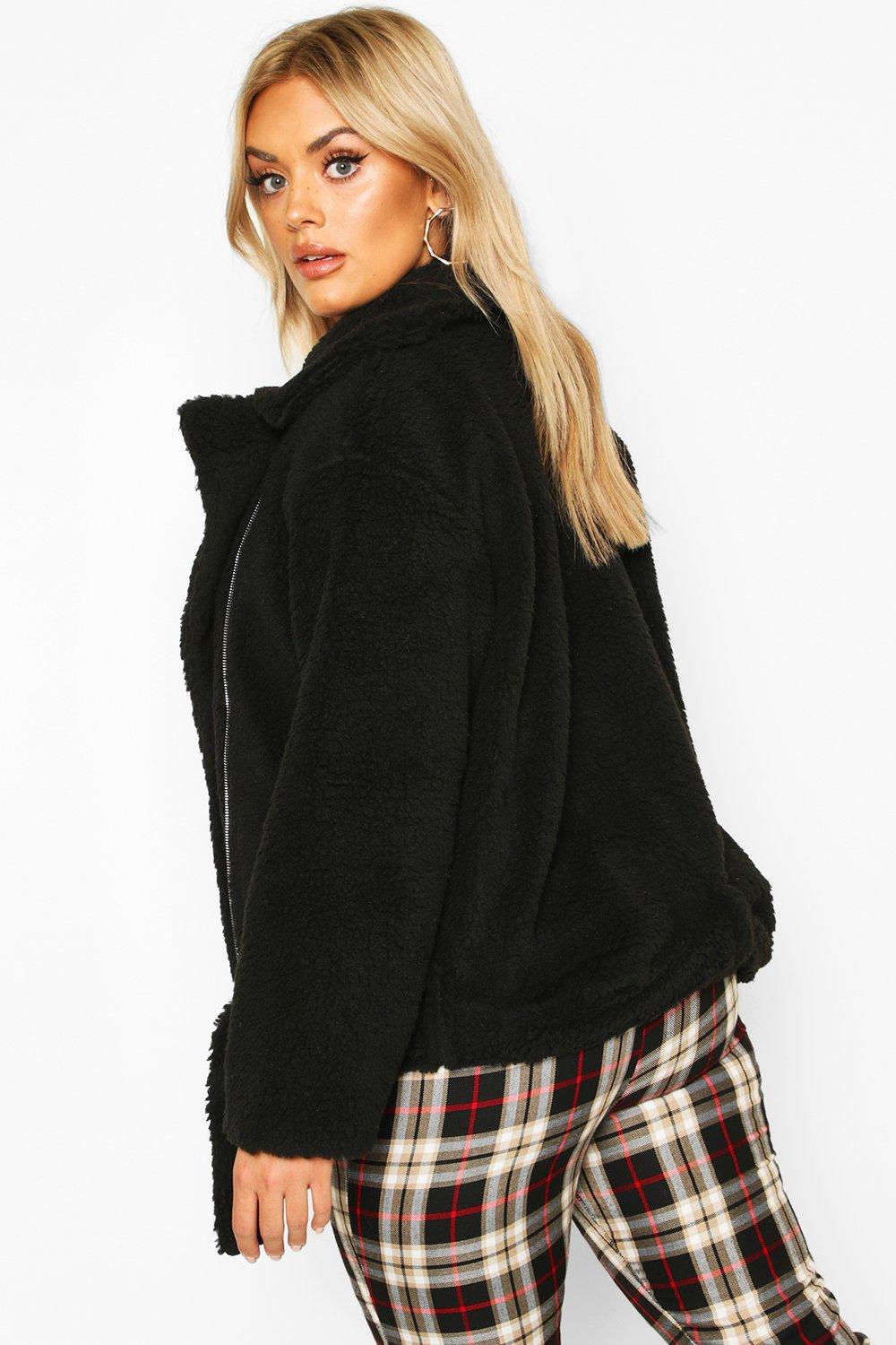 

Plus Teddy Faux Fur Biker Jacket, Brown