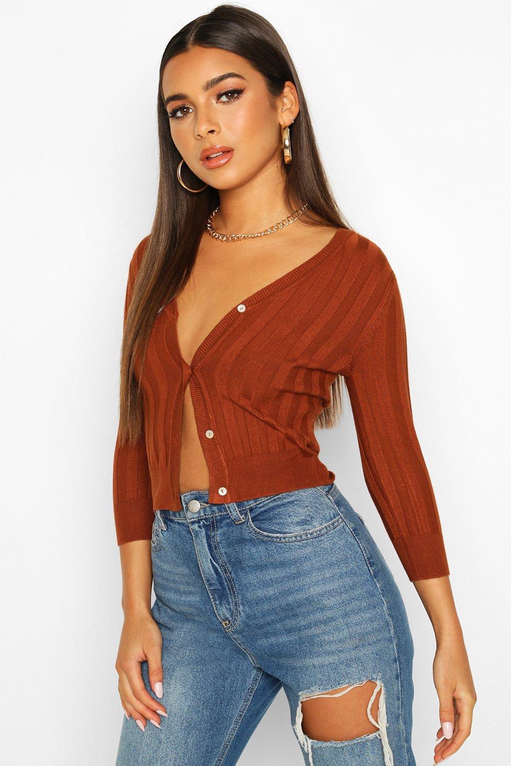 

Petite Fine Knit Rib V-Neck Jumper, Terracotta