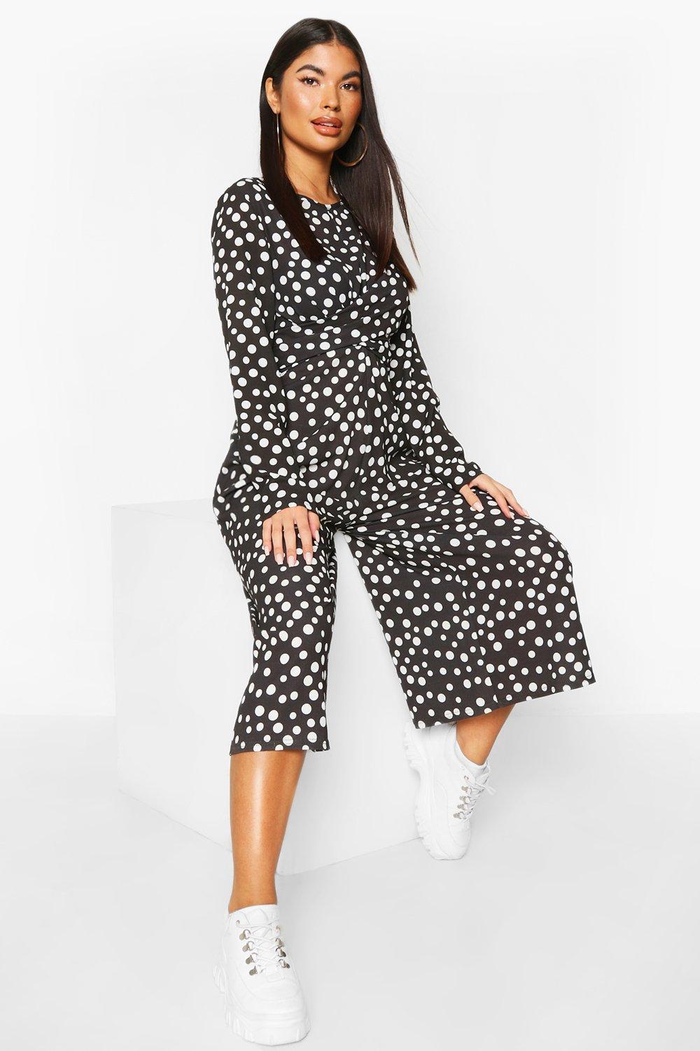 

Petite Twist Front Polka Dot Jumpsuit, Black