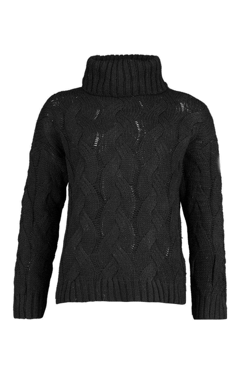 

Petite Chunky Cable Knit Roll Neck Jumper, Black