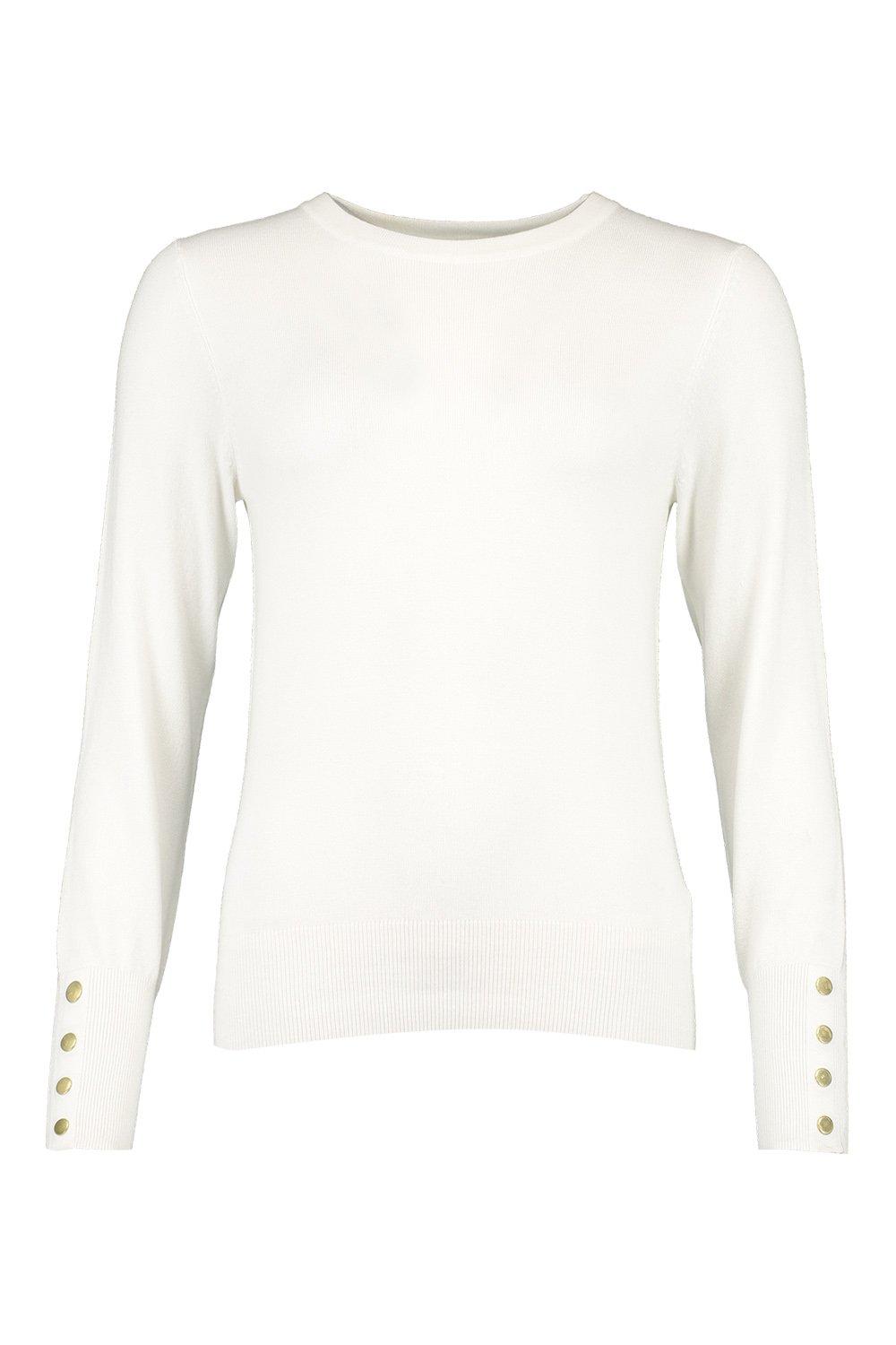 

Petite Button Detail Fine Knit Crew Neck Jumper, Cream