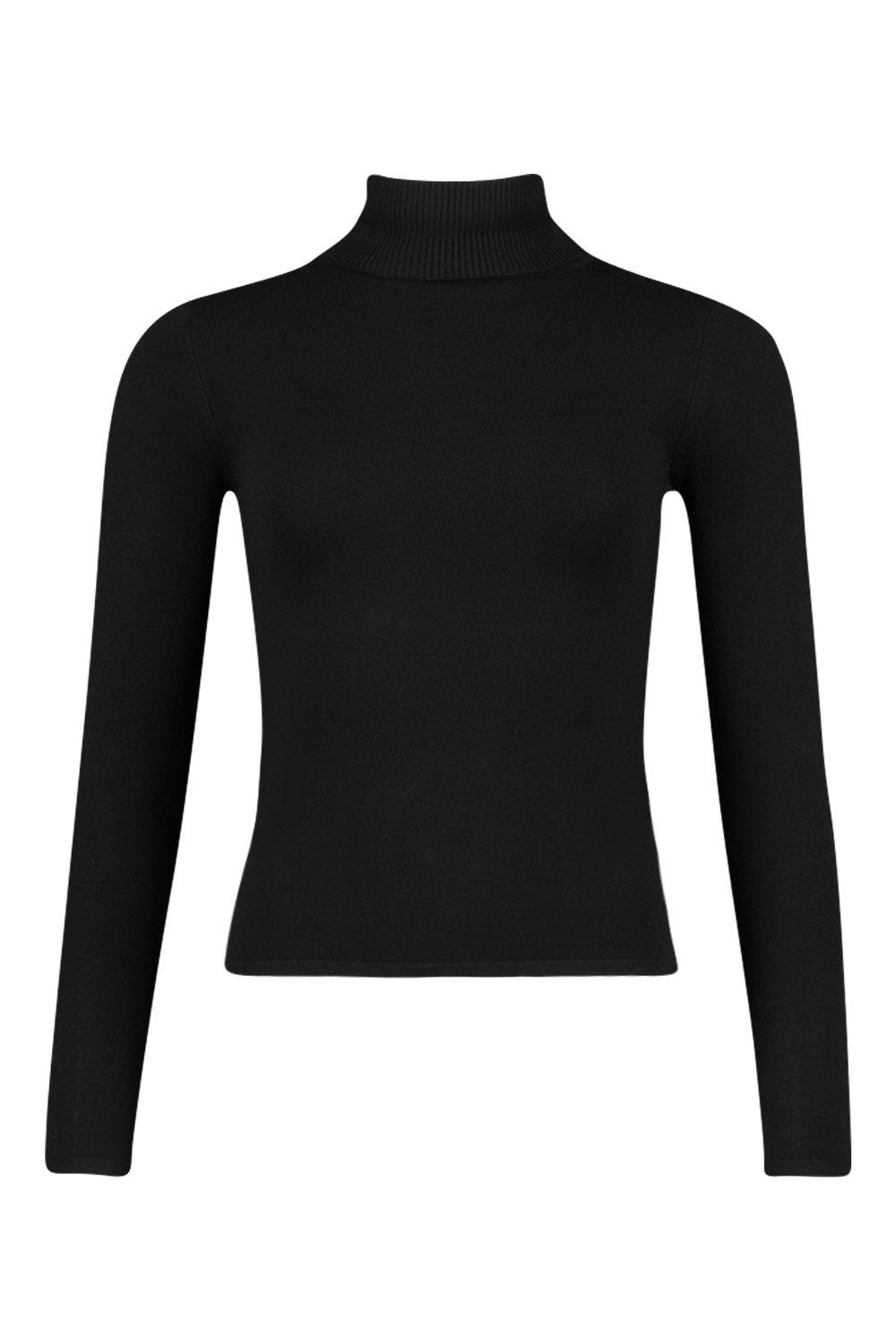 

Petite Fine Knit Roll Neck Jumper, Black