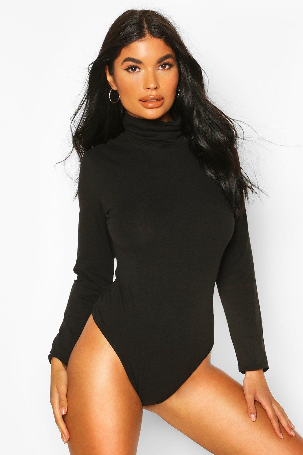 

Petite Cotton Roll Neck Bodysuit, Black