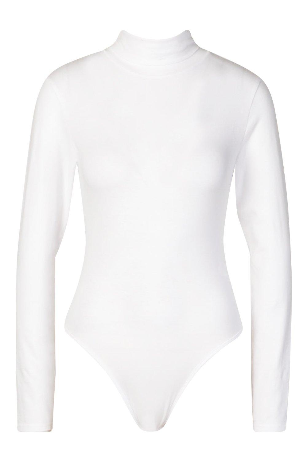 

Petite Cotton Roll Neck Bodysuit, White