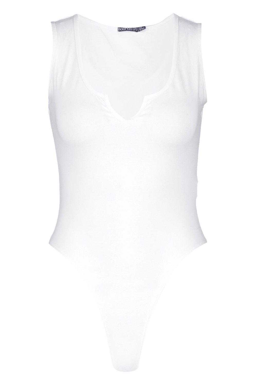 

Petite Sleeveless Notch Neck Bodysuit, White