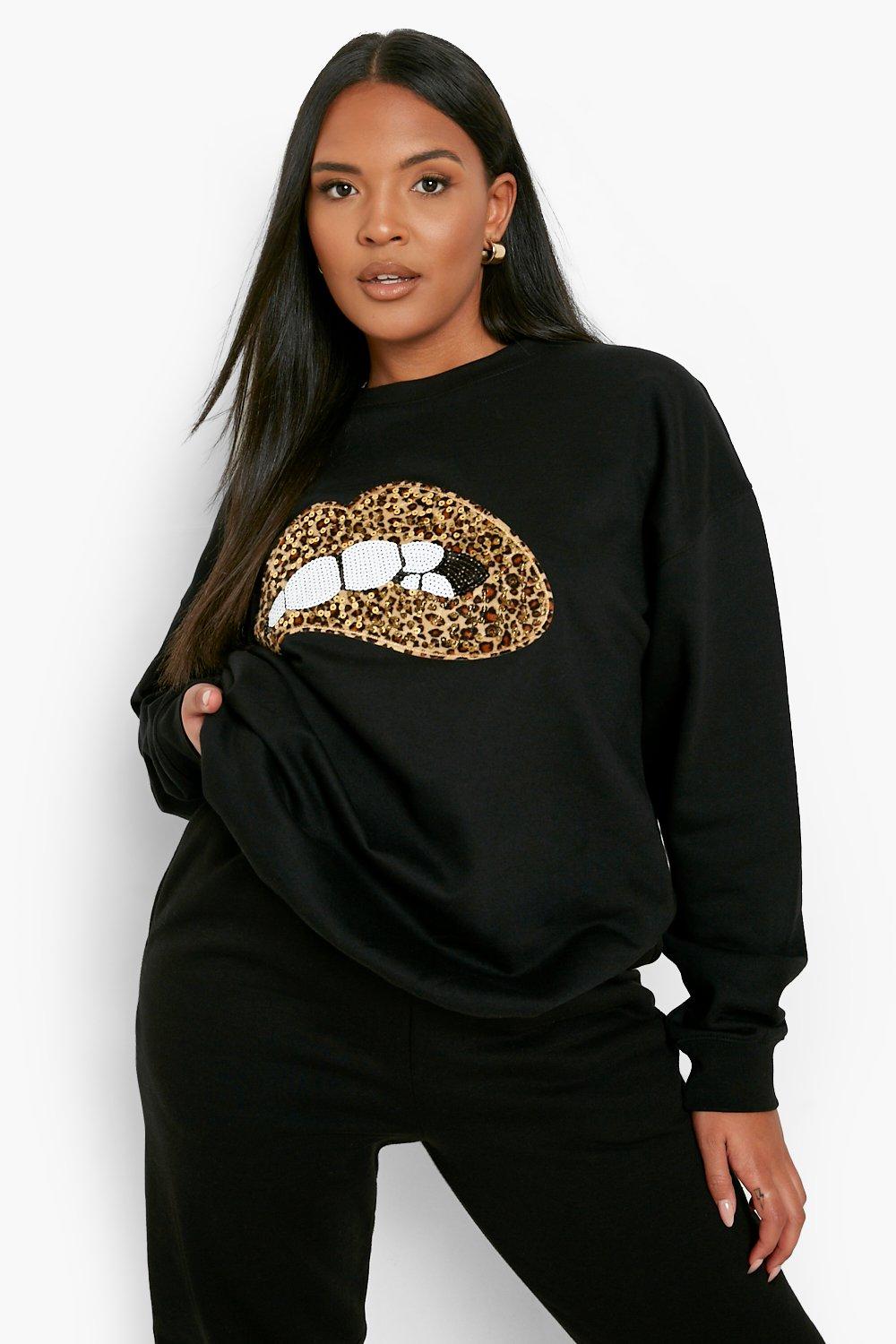 

Plus Sequin Lip Sweatshirt, Black