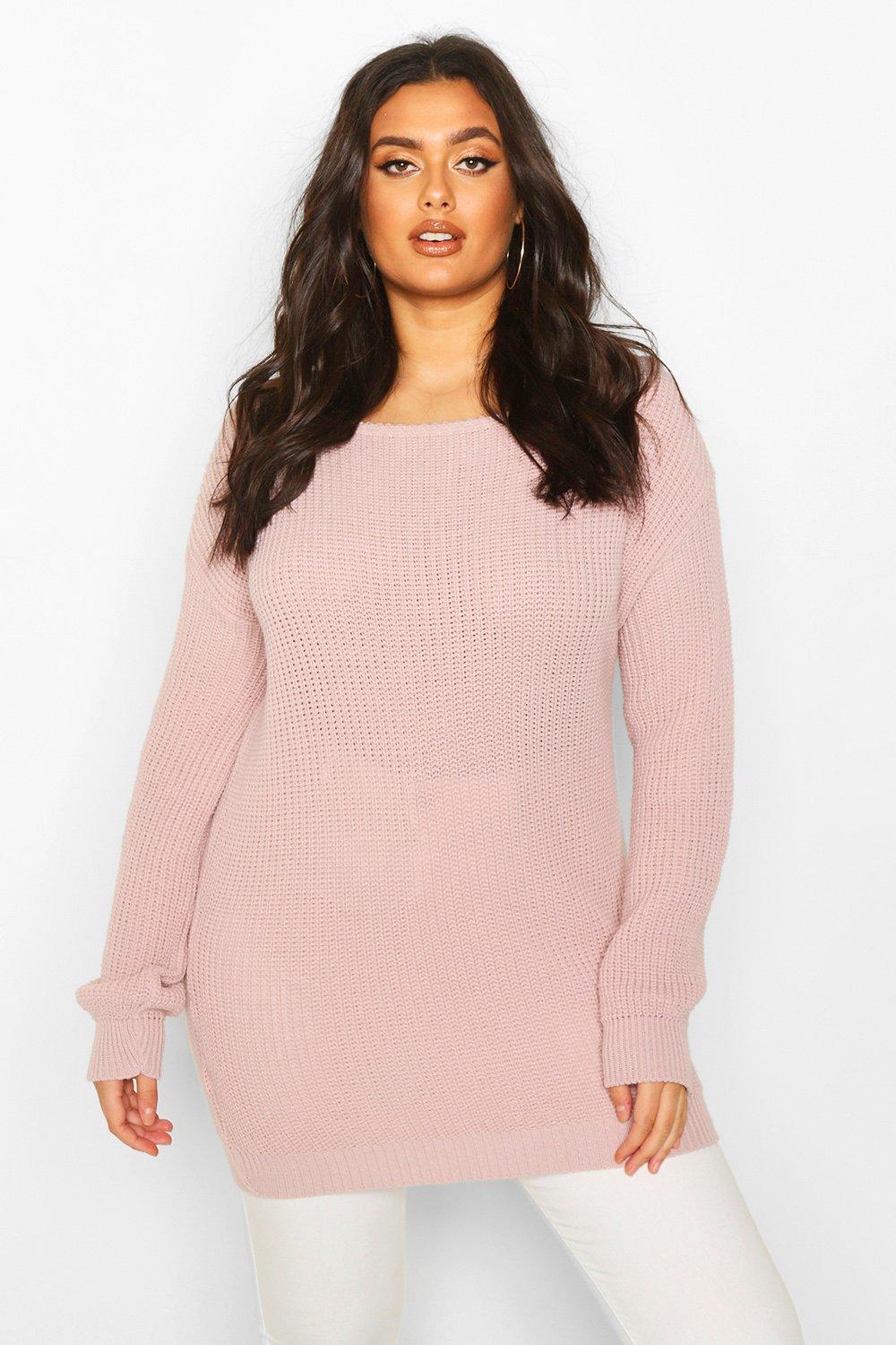 

Plus Slashed Neck Oversized Jumper, Pastel pink