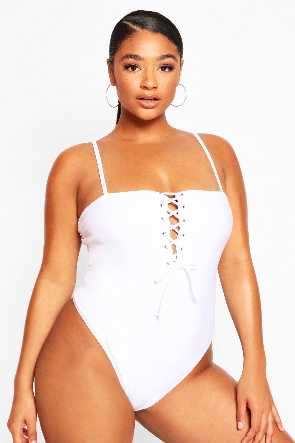 white square neck swimsuit