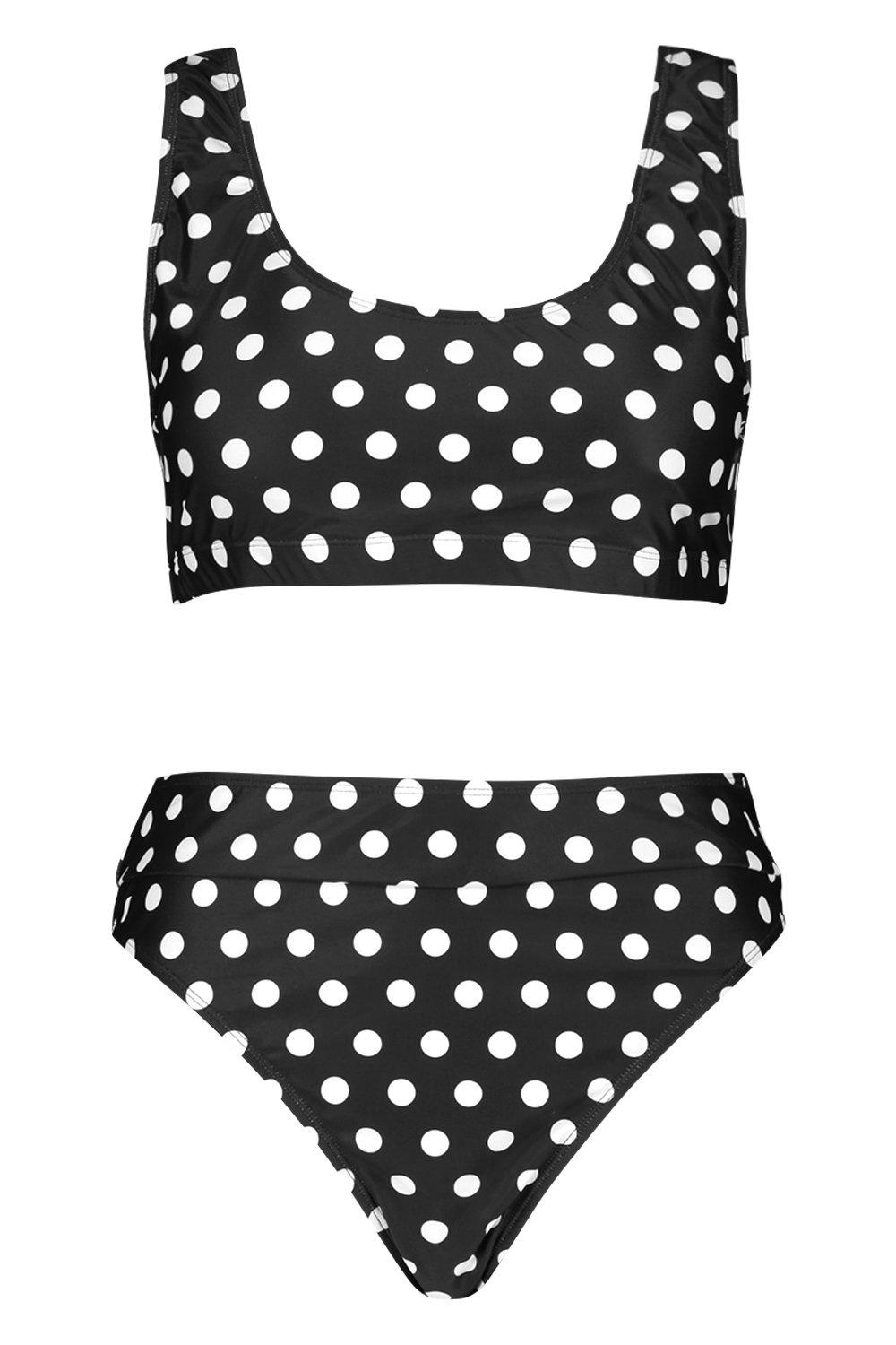 black and white polka dot high waisted bikini