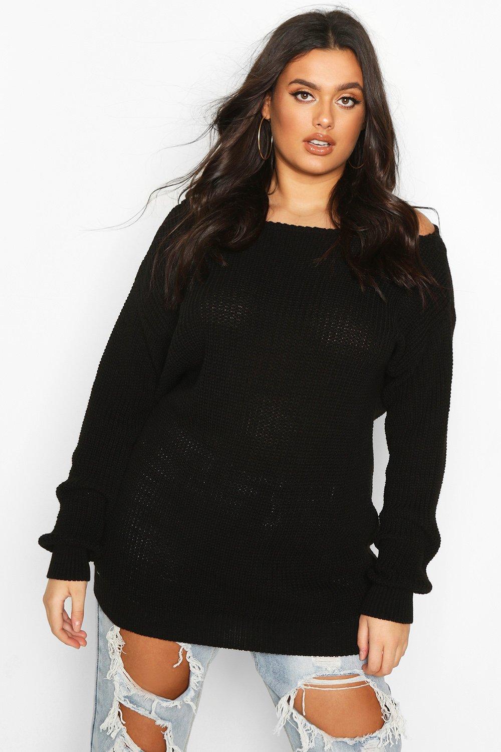 

Plus Slash Neck Fisherman Jumper, Black