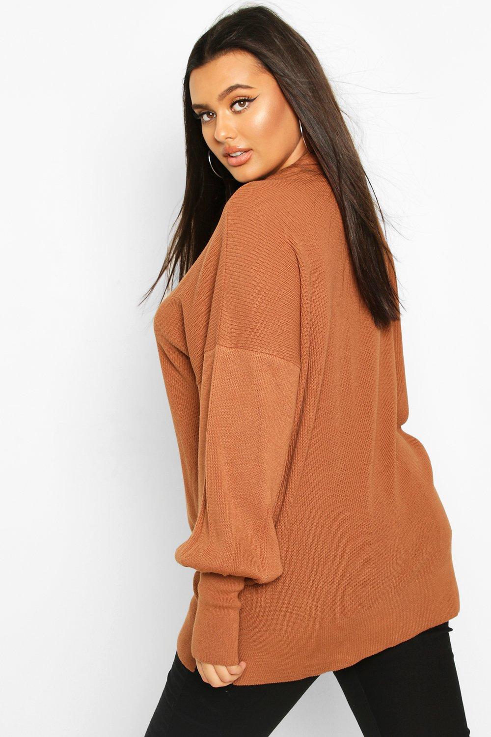 

Plus Oversized Balloon Sleeve Jumper, Tobacco
