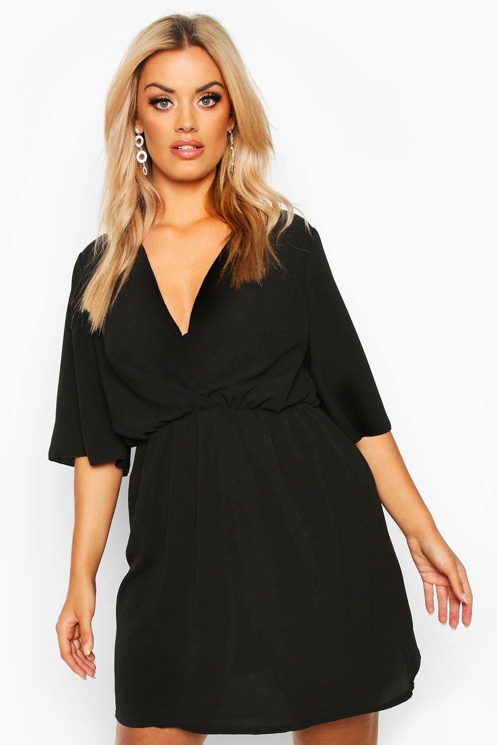 

Plus Angel Sleeve Smock Dress, Black