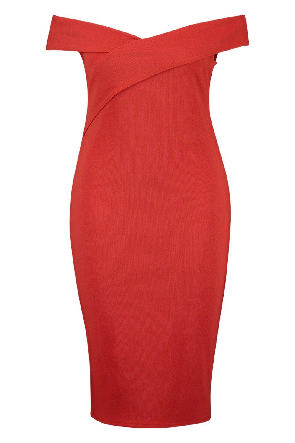 

Plus Bandage Rib Bardot Midi Dress, Brick