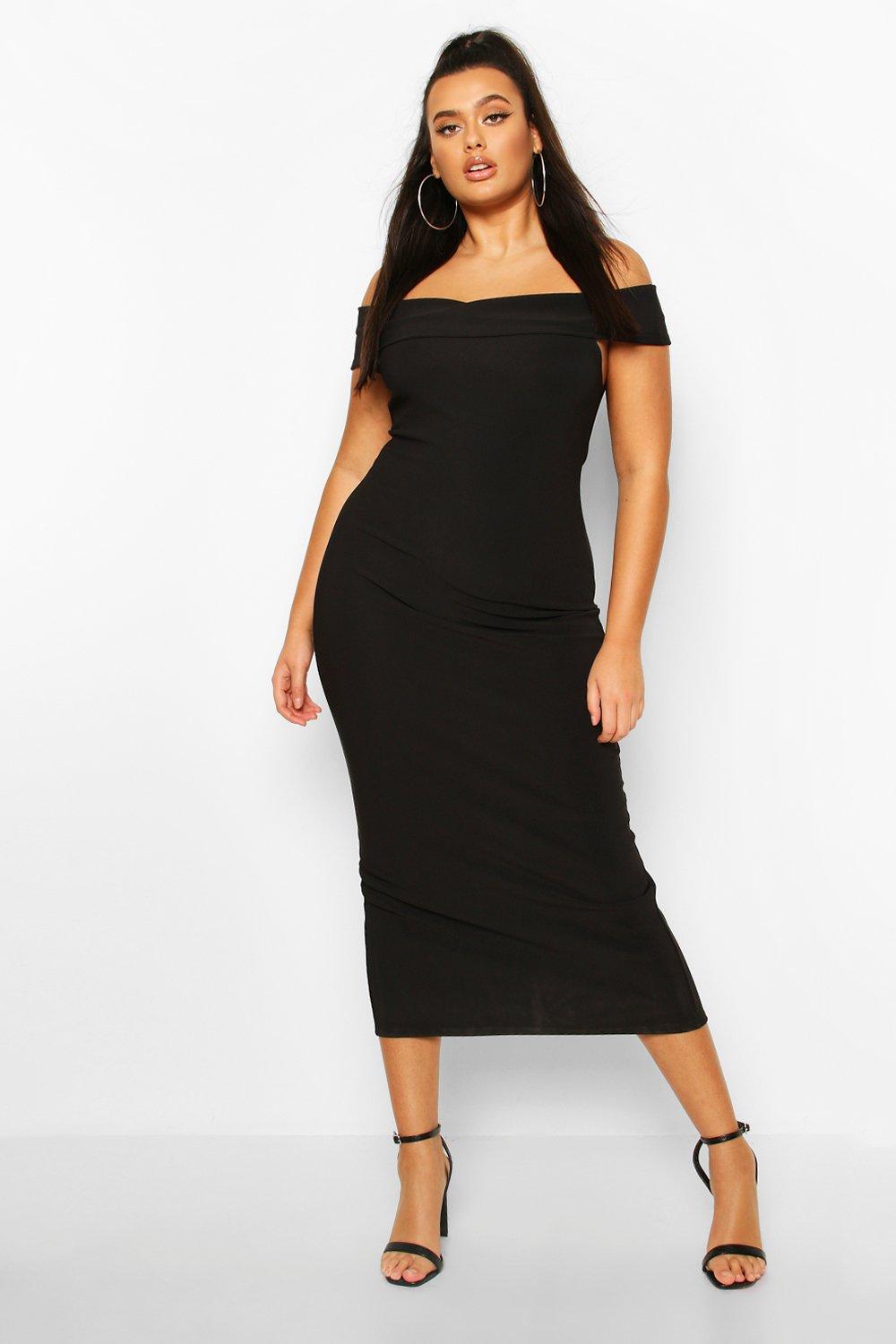 

Plus Bandage Rib Bardot Midaxi Dress, Black