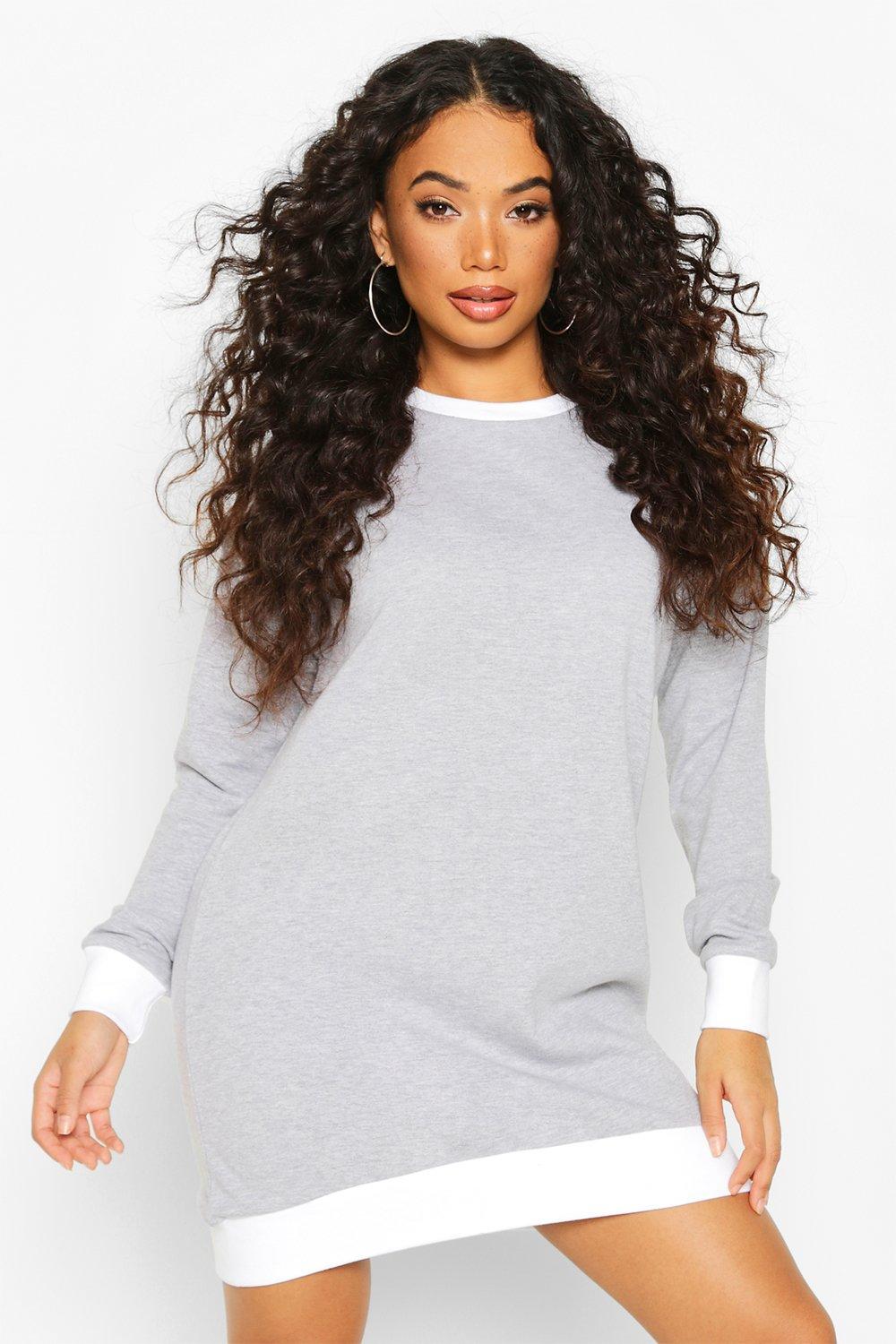 

Petite Contrast Rib Sweat Dress, Grey