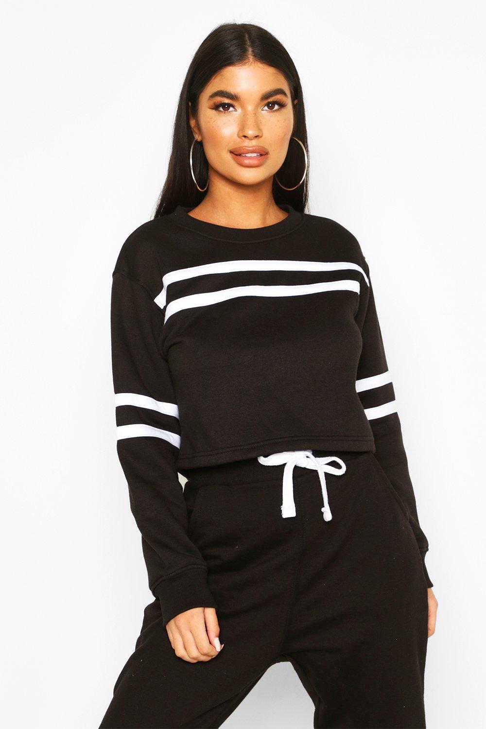 

Petite Double Sport Stripe Sweat Top, Black