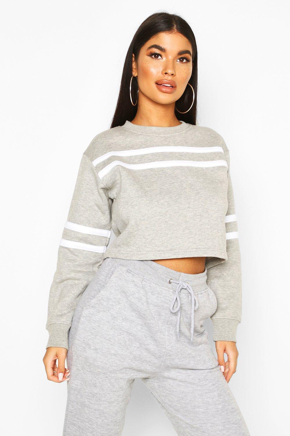 

Petite Double Sport Stripe Sweat Top, Grey