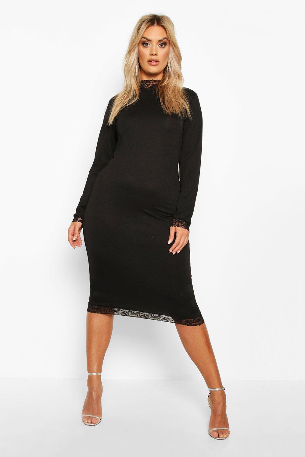 

Plus Lace HIgh Neck Bodycon Dress, Black