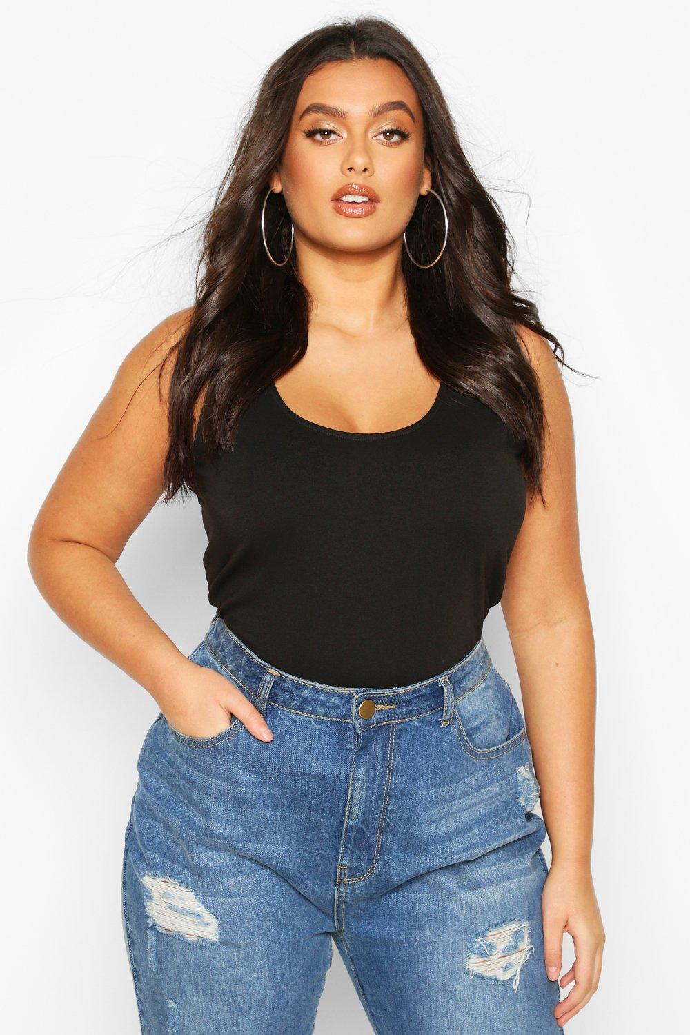 

Plus Basic Scoop Neck Vest Top, Black